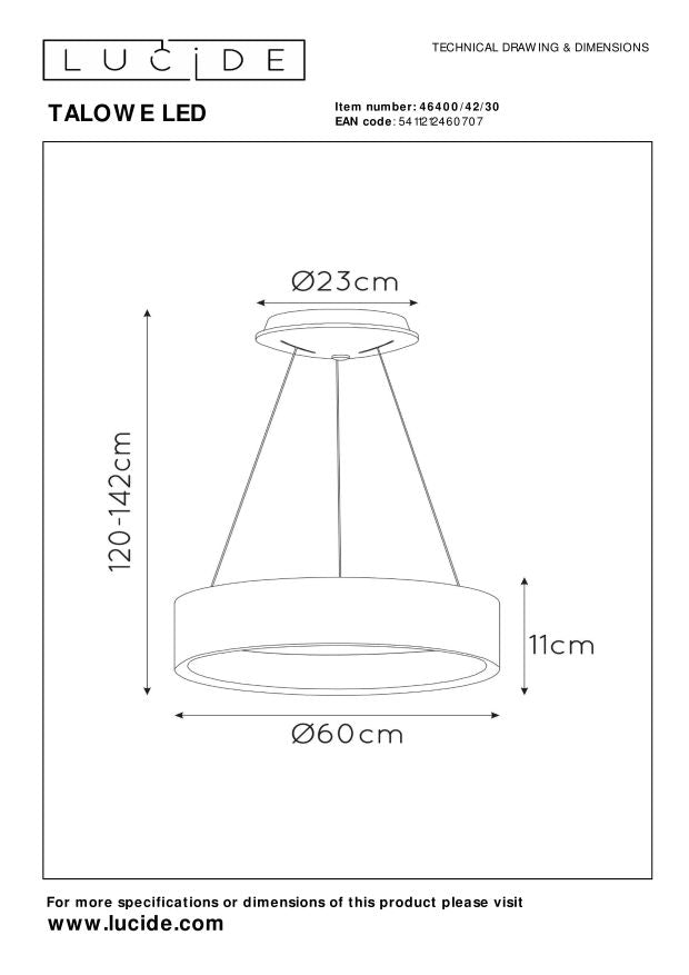 Lucide TALOWE LED Hanglamp - Zwart