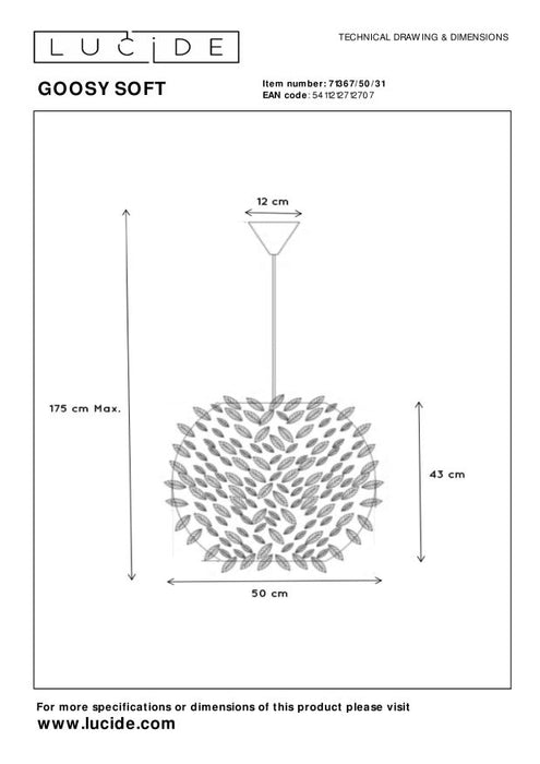 Lucide GOOSY SOFT Hanglamp - Wit