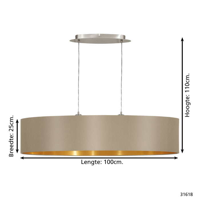 EGLO Maserlo - Hanglamp - 2 Lichts - 100cm - Grijs|Taupe|Goud
