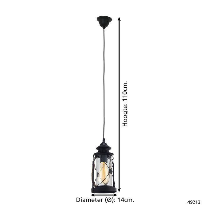 EGLO Vintage Bradford - Hanglamp - 1 Lichts - Zwart - Helder Glas
