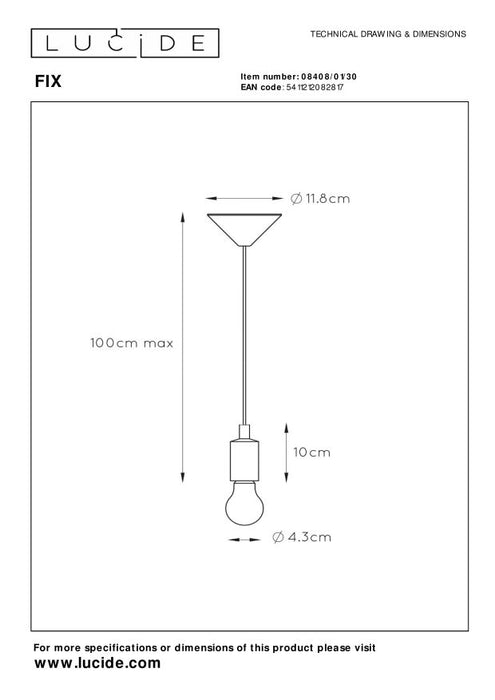 Lucide FIX Hanglamp - Zwart