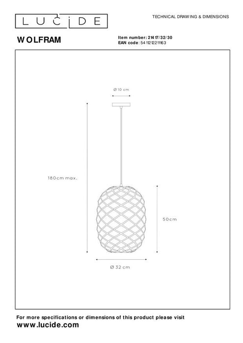 Lucide WOLFRAM Hanglamp - Zwart