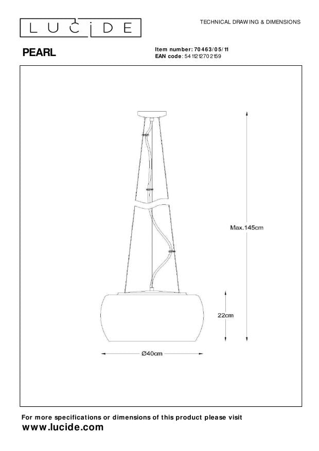 Lucide PEARL Hanglamp - Chroom