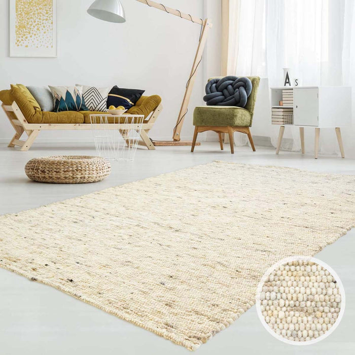 Tapeso Wollen vloerkleed handweef Ylva - beige - 200x240 cm