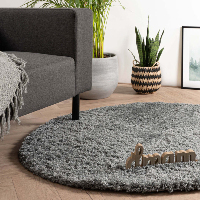 Tapeso Rond hoogpolig vloerkleed - Cozy Shaggy - grijs - 240 cm