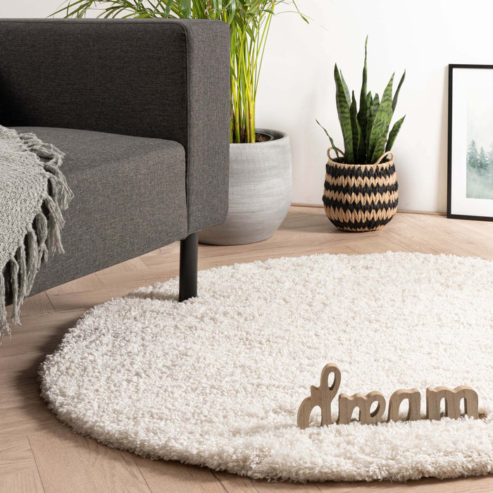 Tapeso Rond hoogpolig vloerkleed - Cozy Shaggy - wit - 200 cm