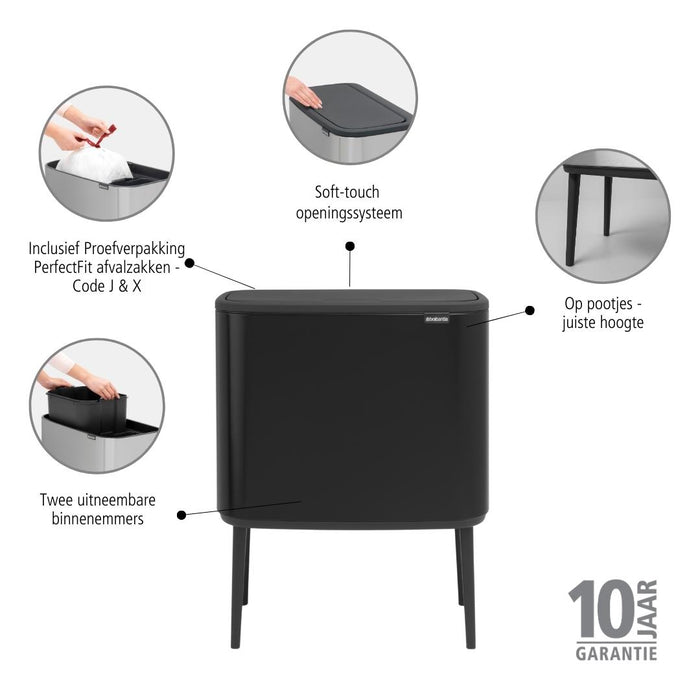 Brabantia Bo Touch Bin Afvalemmer 11 + 23 L - Zwart