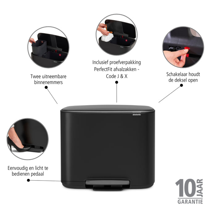 Brabantia Bo Pedaalemmer 11 + 23 L - Zwart