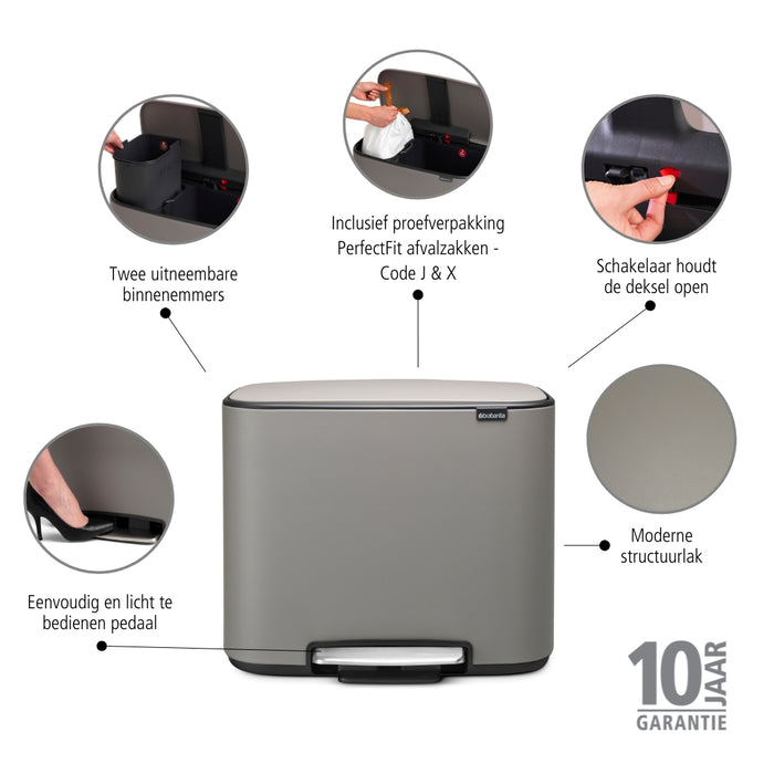 Brabantia Bo Pedaalemmer 34 Liter (11+23 Liter)