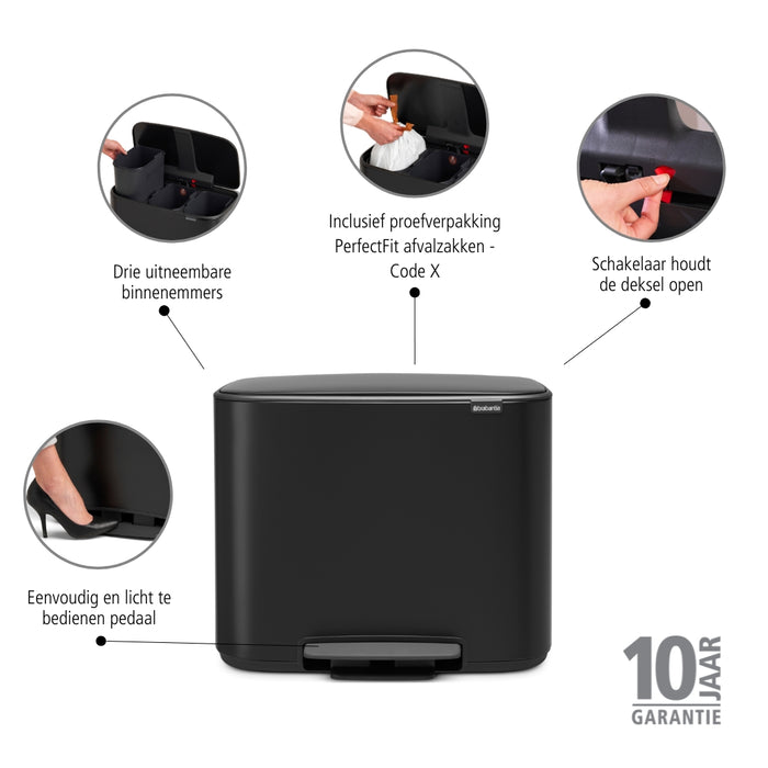Brabantia Bo Pedaalemmer 3 x 11 L - Zwart