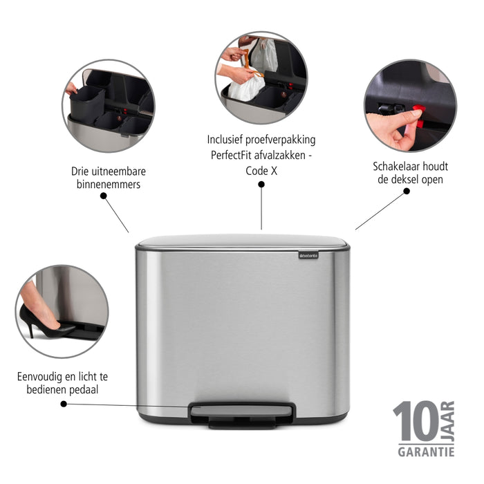 Brabantia Bo Pedaalemmer 33 Liter (3x11 Liter)