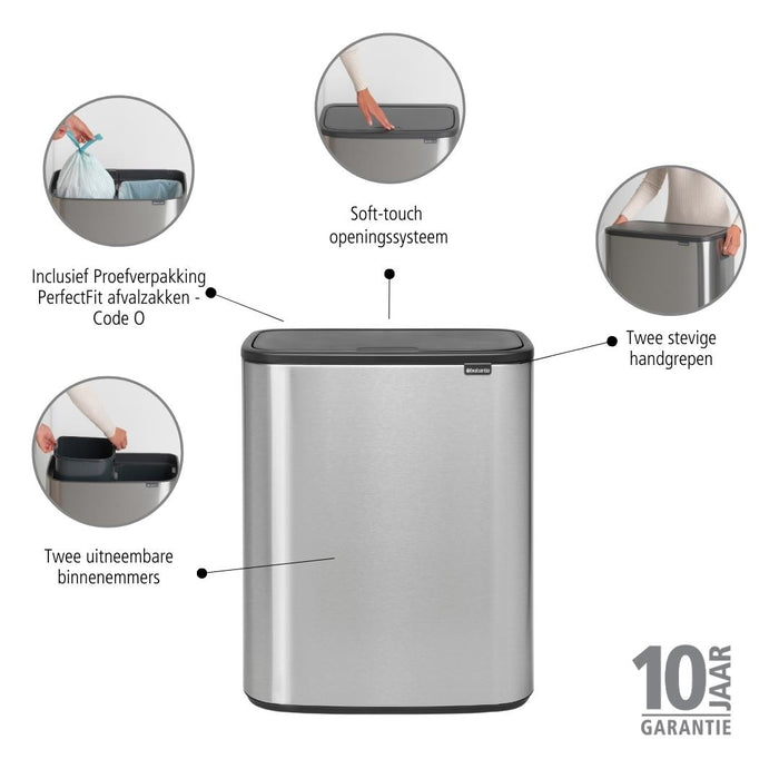 Brabantia Bo Touch Bin 2 x 30 L - Vingerafdrukvrij - Zilver