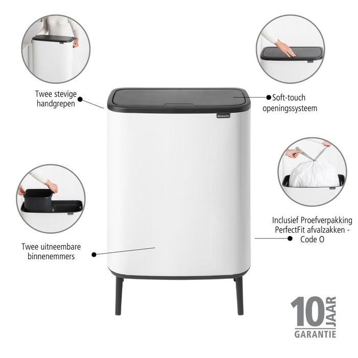 Brabantia Bo Touch Bin Hi Afvalemmer 2 x 30 L - Wit
