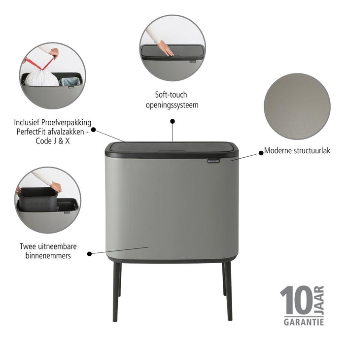 Brabantia Bo Touch Bin Afvalemmer 11 + 23 L - Mineral Concrete Grey