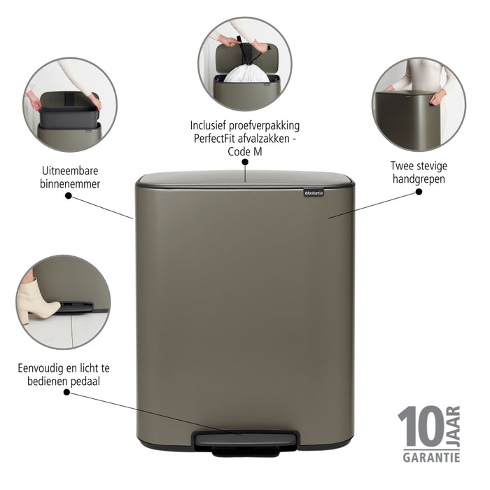 Brabantia Bo Pedaalemmer 60 Liter - Platinum