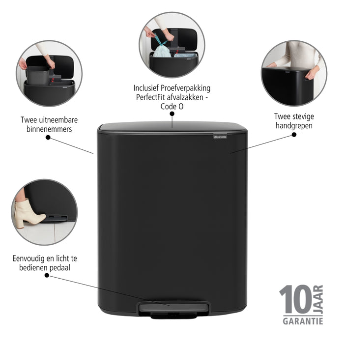 Brabantia Bo Pedaalemmer 2 x 30 L - Zwart