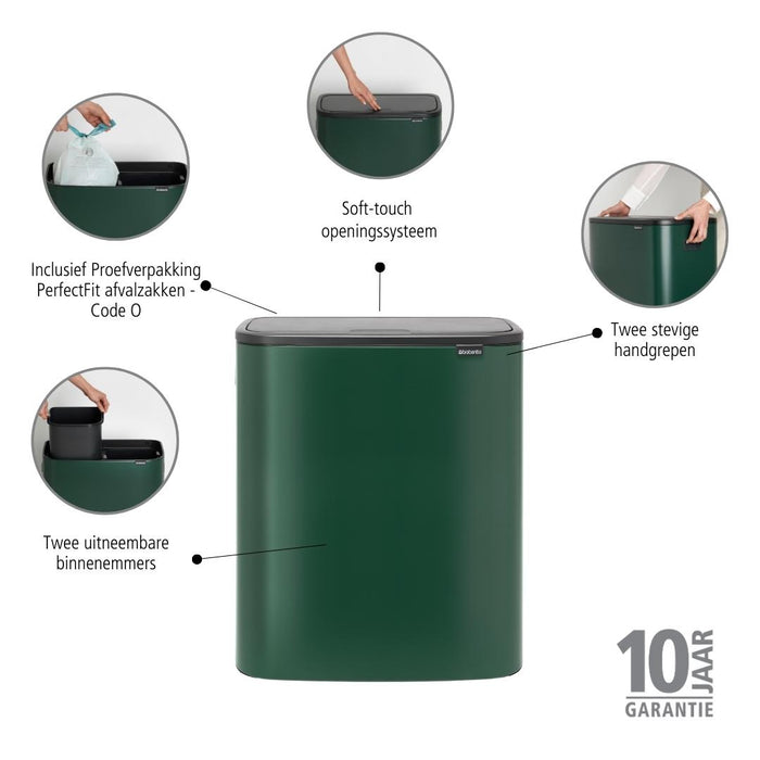 Brabantia Bo Touch Bin 2 x 30 L - Pine Green