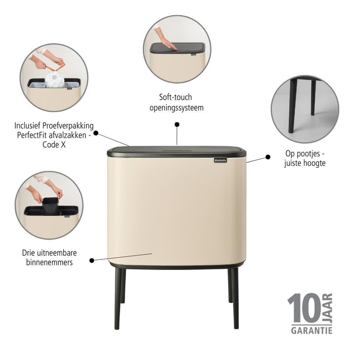 Brabantia Bo Touch Bin Afvalemmer 3 x 11 L - Soft Beige
