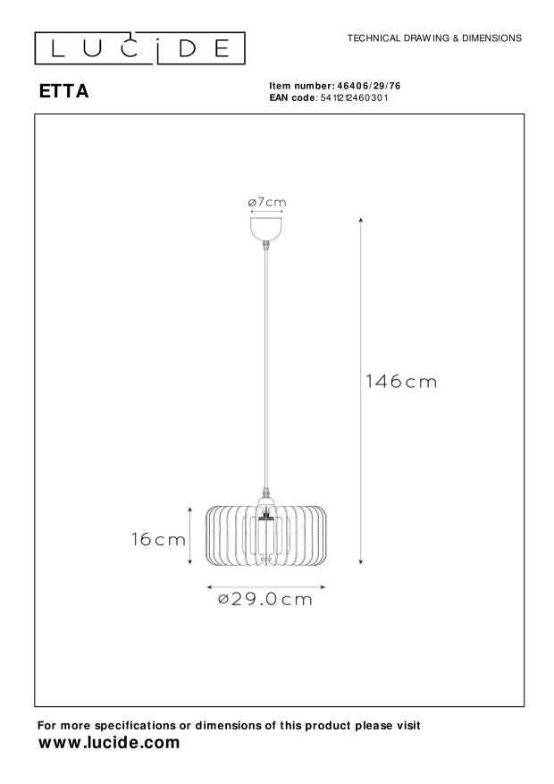 Lucide ETTA Hanglamp - Naturel