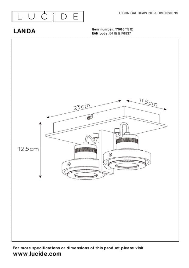 Lucide LANDA Plafondspot - Mat chroom