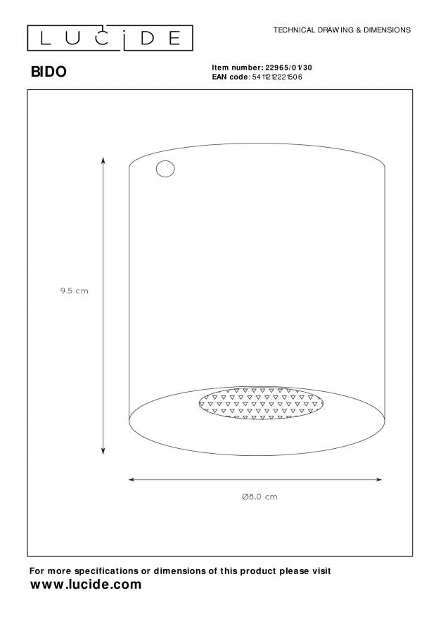 Lucide BIDO Plafondspot 1xGU10 - Zwart