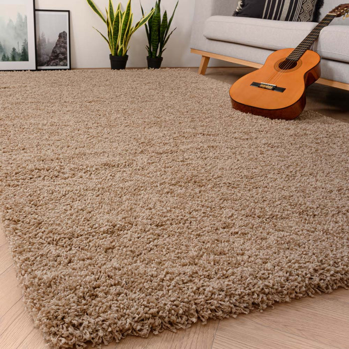 Tapeso Hoogpolig vloerkleed shaggy Grand effen - beige - 280x380 cm
