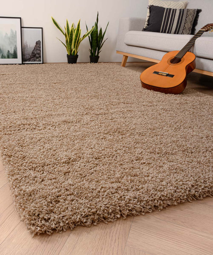 Tapeso Hoogpolig vloerkleed shaggy Grand effen - beige - 240x340 cm