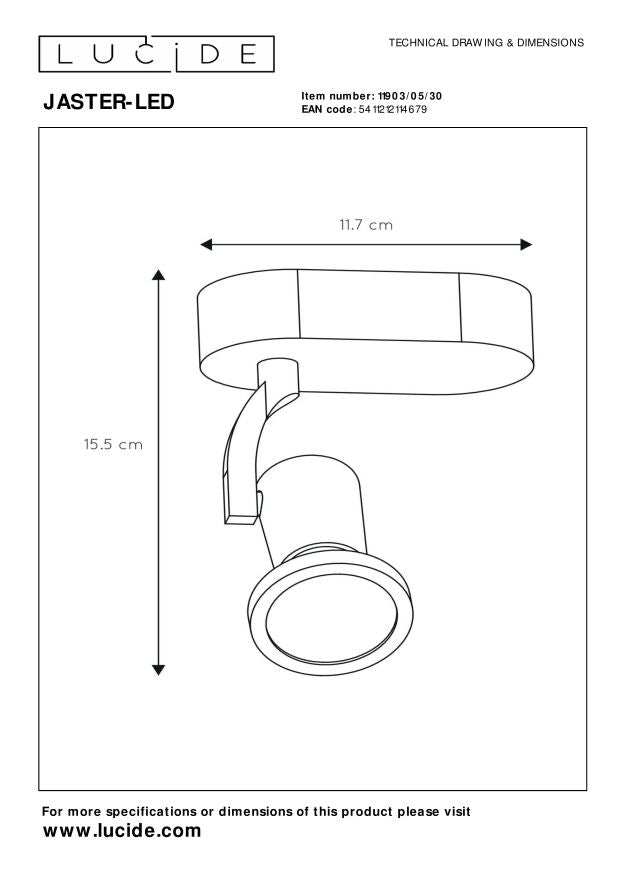Lucide JASTER-LED Plafondspot - Zwart