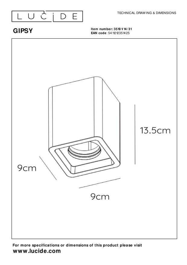 Lucide GIPSY Plafondspot - Wit