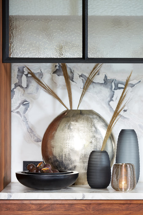 Light&living Vaas deco 42x7x42 cm POSITANO ovaal plat ruw nikkel