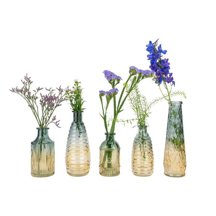 QUVIO Glazen vaas met patroon, geel|blauw - Hoogte 14,5 cm