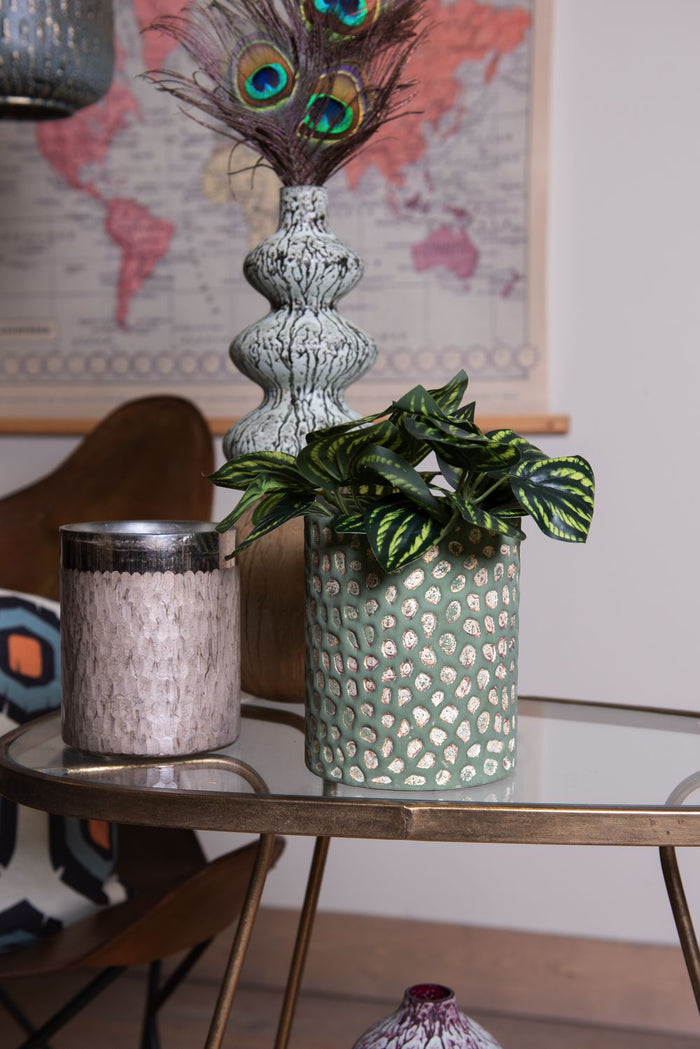 Clayre & Eef Vaas Ø 15x13 cm Groen Goudkleurig Glas Rond Glazen Vaas