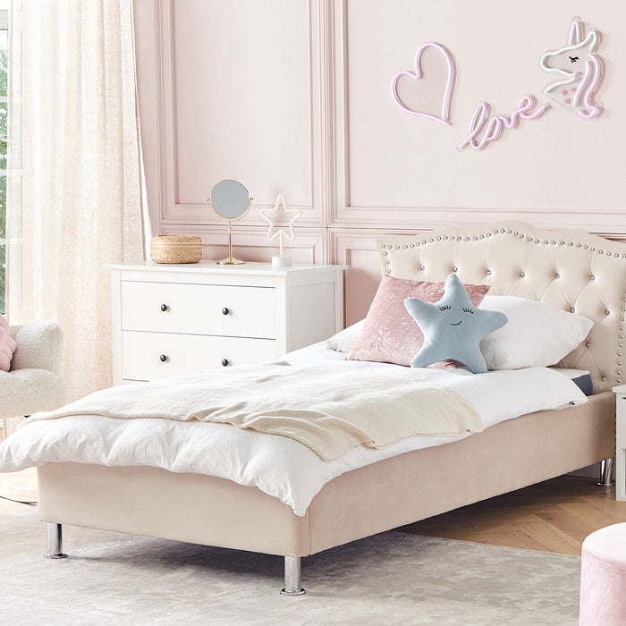 Beliani - METZ - Bed met opbergruimte - Beige - 90 x 200 cm - Fluweel