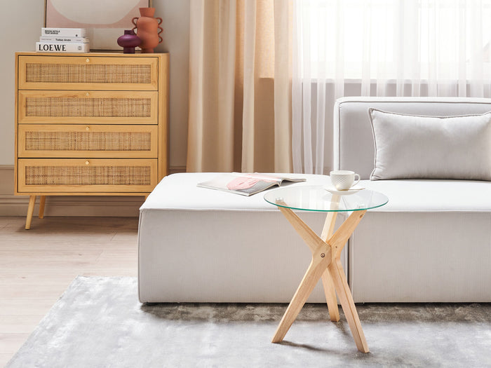 Beliani - VALLEY - Bijzettafel - Lichthout - Veiligheidsglas