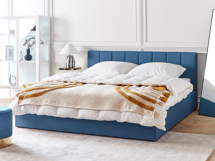 Beliani-DREUX-Bed met opbergruimte-Blauw-180 x 200 cm-Polyester