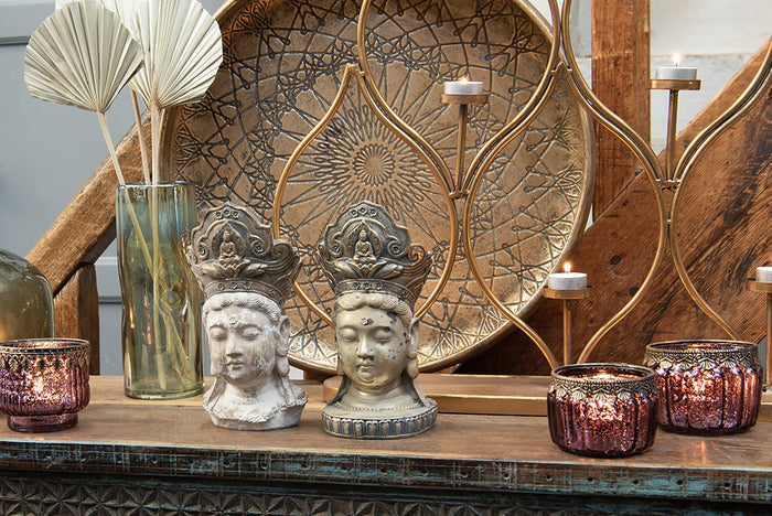 Clayre & Eef Theelichthouder Ø 10x8 cm Paars Glas Metaal