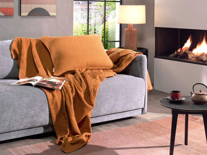 Heckett & Lane Wafel Kussensloop Katoen cognac brown