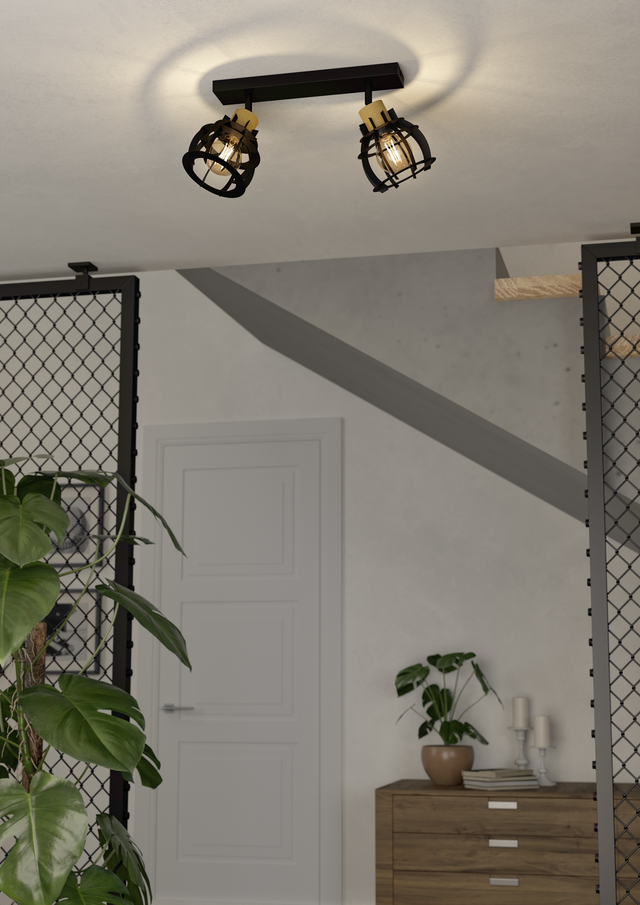 EGLO Stillington 1 Spot - E27 - 42 cm - Zwart|Bruin - Hout|Staal