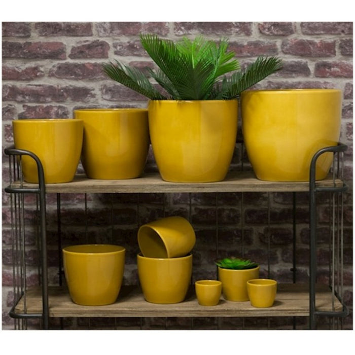 Floran Plantenpot - glans - okergeel - keramiek - 32 x 27 cm