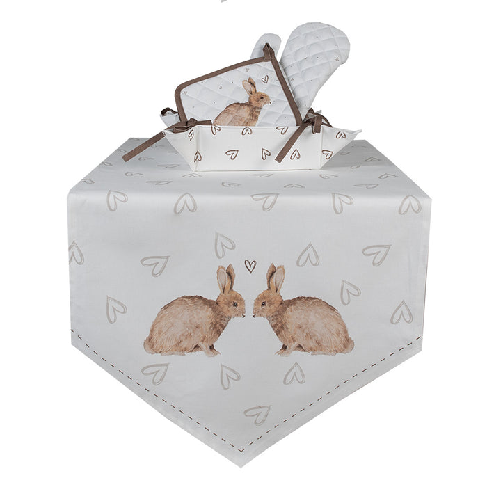 Clayre & Eef Pannenlap 20x20 cm Wit Bruin Katoen Konijn