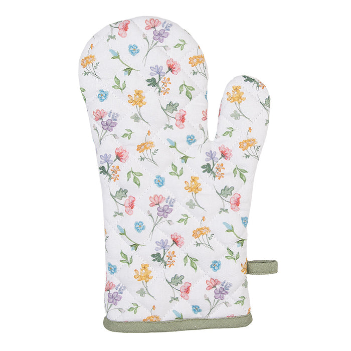 Clayre & Eef Ovenwant 18x30 cm Wit Groen Katoen Bloemen