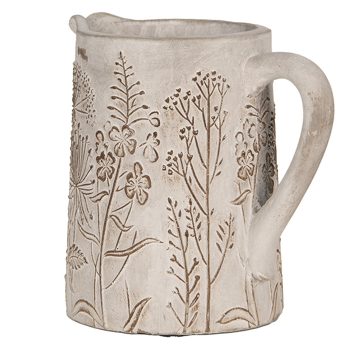 Clayre & Eef Decoratie Kan 19x13x18 cm Beige Steen Bloemen