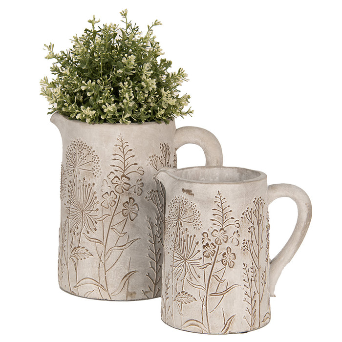 Clayre & Eef Decoratie Kan 19x13x18 cm Beige Steen Bloemen