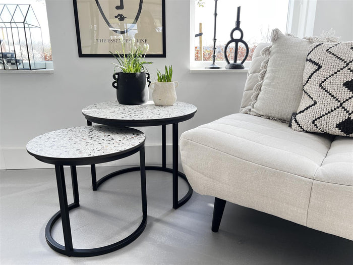 MaximaVida ronde salontafel set Lucca 58 en 45 cm - HPL terrazzo look