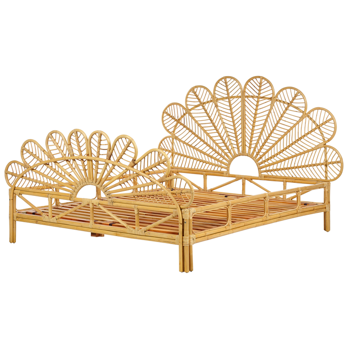 Beliani-FLORENTINE-Tweepersoonsbed-Lichtbruin-160 x 200 cm-Rotan