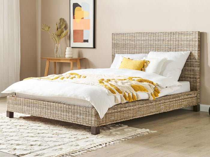 Beliani-SALBRIS-Tweepersoonsbed-Lichtbruin-160 x 200 cm- Rotan