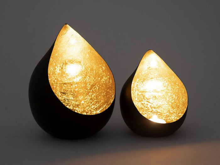 SVJ Windlichten Rond - 14x14x18 cm - Metaal - Zwart|Goud - Set van 2