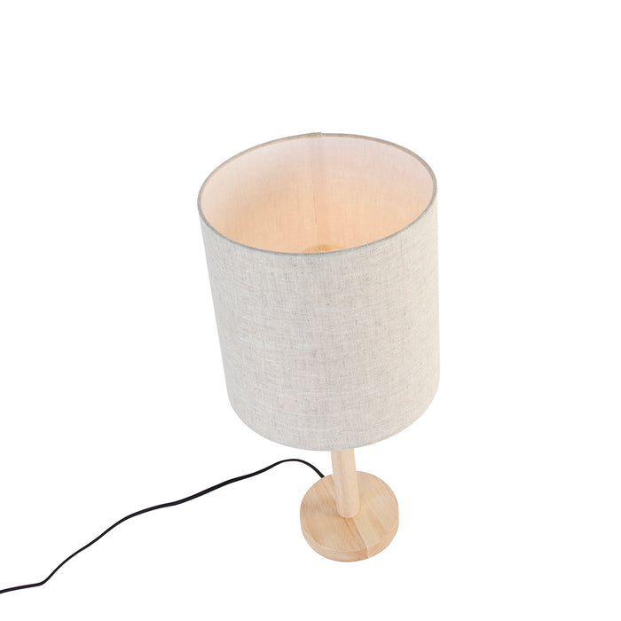 QAZQA Landelijke tafellamp hout met lichtbruine kap - Mels