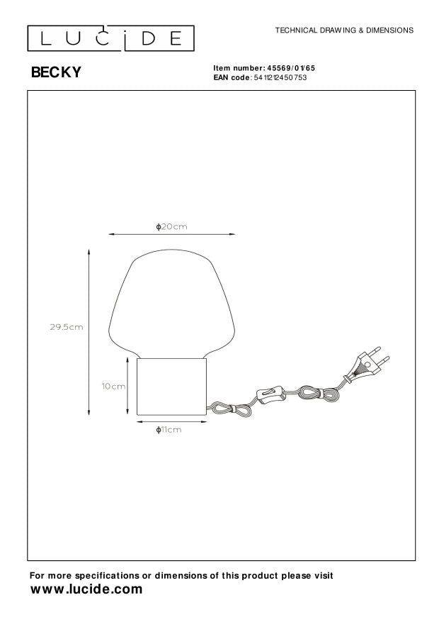 Lucide BECKY Tafellamp - Fumé