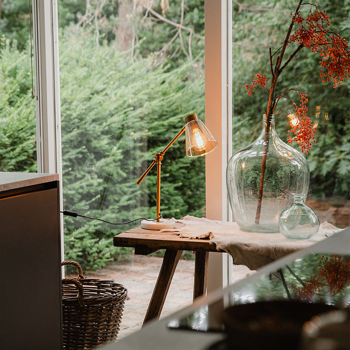 QAZQA Art Deco tafellamp brons met marmer en amber glas - Nina